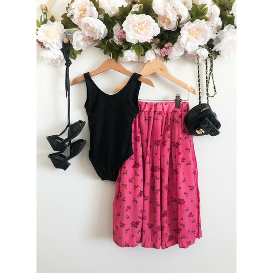 Hot Pink Floral Pleated Skirt