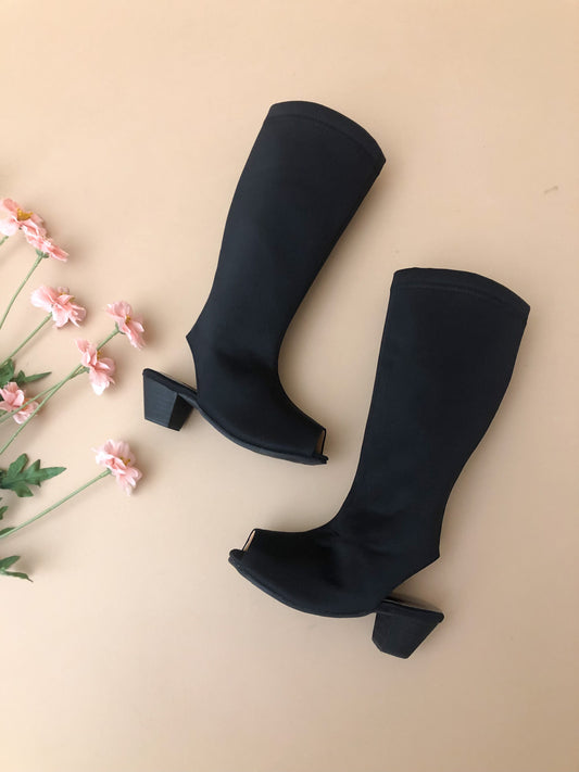 Yuyu Black Knee High Zip Up Boot