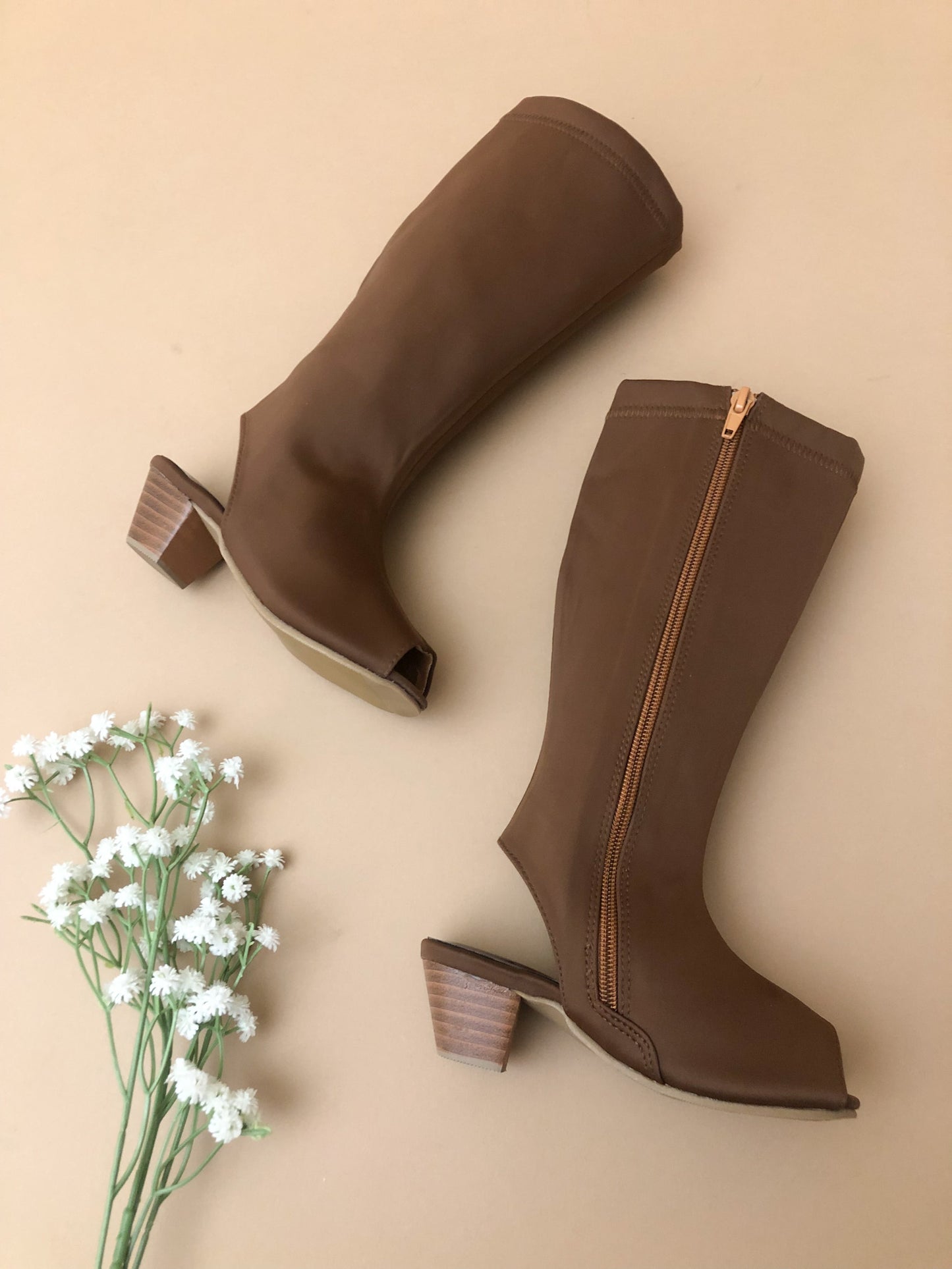 Yuyu Brown Knee High Zip Up Boot